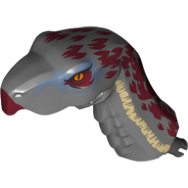 dark bluish gray dinosaur head therizinosaurus with pin dark red and tan markings pattern
