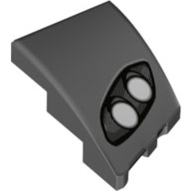 dark bluish gray wedge 3 x 2 left no studs with aston martin car headlight silver lines 2 white bulbs pattern