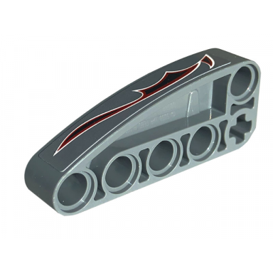 dark bluish gray technic liftarm modified l-shape quarter ellipse thick 2 x 5 with black dark red and white flames pattern model right side sticker - set 42132