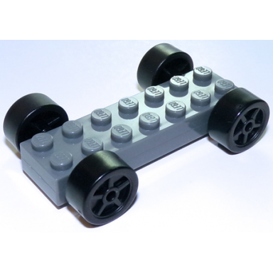 dark bluish gray vehicle base fast food racer 2 x 7 x 2 3 with black spoked wheels slicks