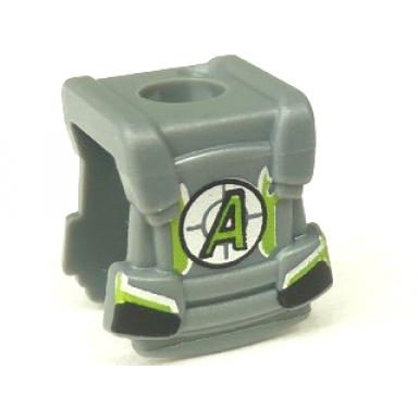 dark bluish gray minifigure armor breastplate with back stud with agents logo lime letter a and dark bluish gray crosshairs on silver circle pattern