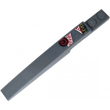 dark bluish gray slope curved 10 x 1 with yellow level red injag and red power button pattern sticker - set 71710