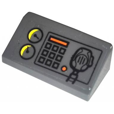 dark bluish gray slope 30 1 x 2 x 2 3 with gauges buttons orange bar and radio on transparent background pattern sticker - set 60001