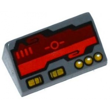 dark bluish gray slope 30 1 x 2 x 2 3 with dark red horizon screen and gold switches and buttons pattern