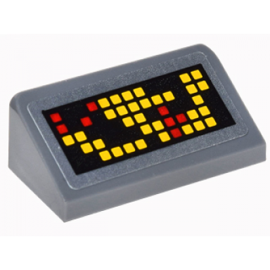 dark bluish gray slope 30 1 x 2 x 2 3 with computer readout with yellow and red squares pattern model right side sticker - set 76052