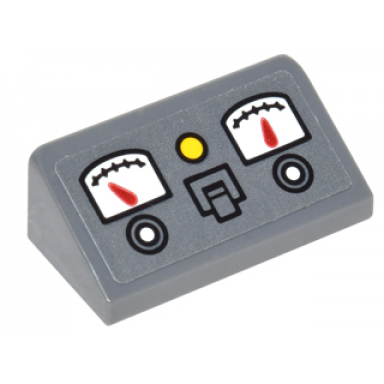 dark bluish gray slope 30 1 x 2 x 2 3 with 2 gauges buttons and switch pattern sticker - set 76052
