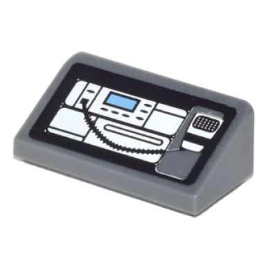 dark bluish gray slope 30 1 x 2 x 2 3 with dashboard and cb radio pattern sticker - set 10937
