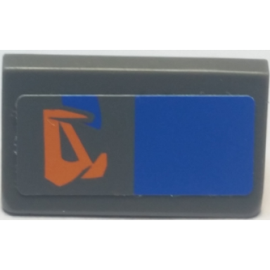 dark bluish gray slope 30 1 x 2 x 2 3 with orange markings and blue rectangle pattern model left side sticker - set 7962