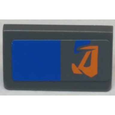 dark bluish gray slope 30 1 x 2 x 2 3 with orange markings and blue rectangle pattern model right side sticker - set 7962