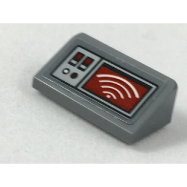 dark bluish gray slope 30 1 x 2 x 2 3 with light bluish gray control panel white and dark red buttons and screen pattern sticker - set 75175