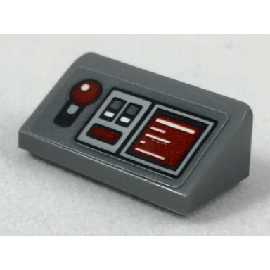 dark bluish gray slope 30 1 x 2 x 2 3 with light bluish gray control panel dark red joystick buttons and readout pattern sticker - set 75175