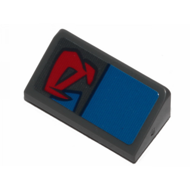 dark bluish gray slope 30 1 x 2 x 2 3 with red markings and blue rectangle pattern model right side sticker - set 75258