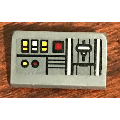 dark bluish gray slope 30 1 x 2 x 2 3 with sw control panel with red white and yellow square buttons pattern sticker - set 75158