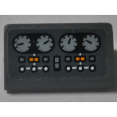 dark bluish gray slope 30 1 x 2 x 2 3 with four light bluish gray gauges and buttons pattern sticker - set 76067
