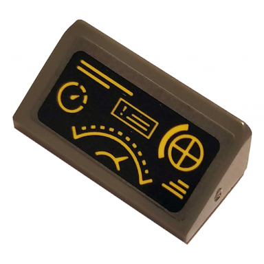 dark bluish gray slope 30 1 x 2 x 2 3 with yellow gauges on black background pattern sticker - set 76120