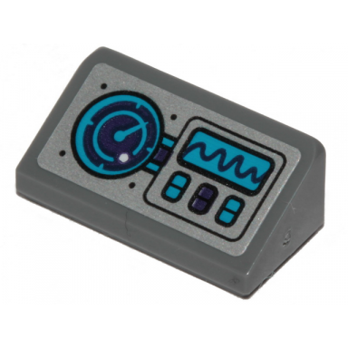dark bluish gray slope 30 1 x 2 x 2 3 with dark azure and dark purple sonar graph and buttons pattern sticker - set 70433