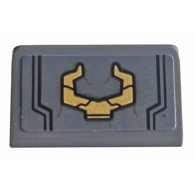 dark bluish gray slope 30 1 x 2 x 2 3 with gold horns pattern sticker - set 76107