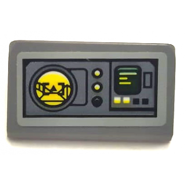 dark bluish gray slope 30 1 x 2 x 2 3 with control panel with buttons yellow radar screen and dark green readout pattern sticker - set 75150