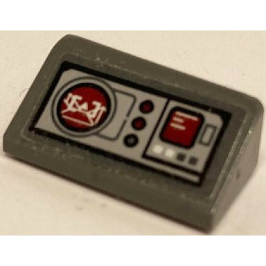 dark bluish gray slope 30 1 x 2 x 2 3 with light bluish gray and dark red control panel with a-wing flight mode buttons and screen pattern sticker - set 75175