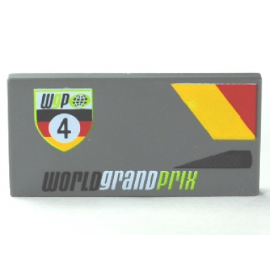 dark bluish gray tile 2 x 4 with wgp 4 and world grand prix pattern model left side