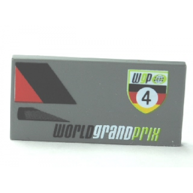 dark bluish gray tile 2 x 4 with wgp 4 and world grand prix pattern model right side