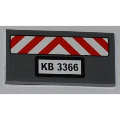 dark bluish gray tile 2 x 4 with red and white danger stripes and kb 3366 pattern sticker - set 3366