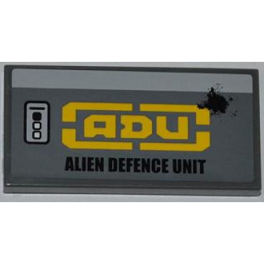 dark bluish gray tile 2 x 4 with buttons and adu alien defence unit pattern model left side sticker - set 7066