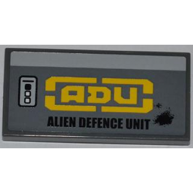 dark bluish gray tile 2 x 4 with buttons and adu alien defence unit pattern model right side sticker - set 7066
