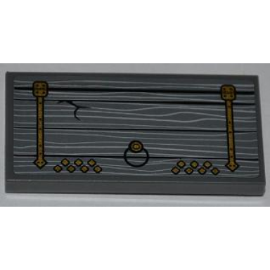 dark bluish gray tile 2 x 4 with wooden door with gold hinges and round handle pattern model left side sticker - set 9446