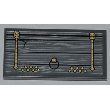 dark bluish gray tile 2 x 4 with wooden door with gold hinges and round handle pattern model right side sticker - set 9446