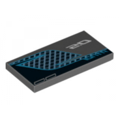 dark bluish gray tile 2 x 4 with 2.0 igntr mirrored reverse s shaped silver grid and exhaust pipes pattern