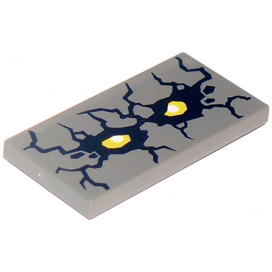 dark bluish gray tile 2 x 4 with rock creature face with yellow eyes pattern