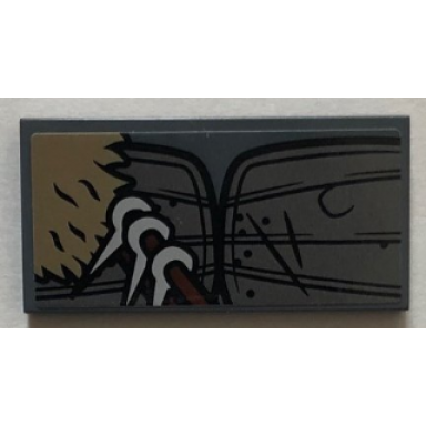 dark bluish gray tile 2 x 4 with pearl dark gray armor dark tan fur and metallic silver spikes on reddish brown sash upper pattern sticker - set 76075