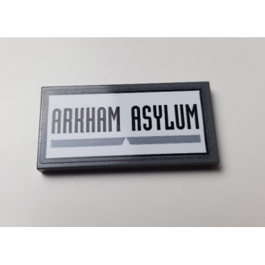 dark bluish gray tile 2 x 4 with arkham asylum pattern sticker - set 70912