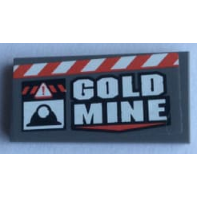 dark bluish gray tile 2 x 4 with gold mine and red and white danger stripes pattern sticker - set 60188