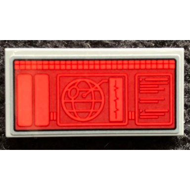 dark bluish gray tile 2 x 4 with digital display screen with sw death star map pattern model right side sticker - set 75291
