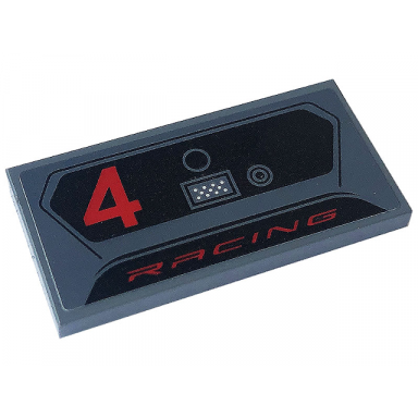 dark bluish gray tile 2 x 4 with red number 4 and racing pattern sticker - set 76903