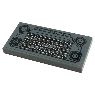 dark bluish gray tile 2 x 4 with computer keyboard and speakers pattern sticker - set 76183
