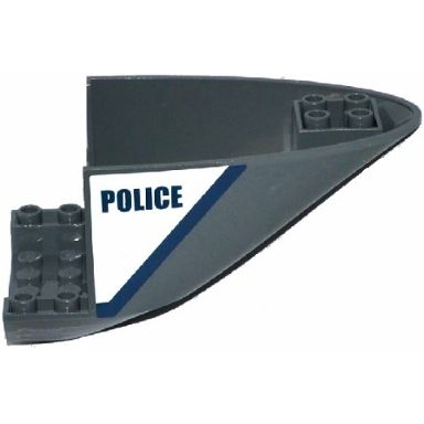 dark bluish gray aircraft fuselage aft section curved bottom 6 x 10 with dark blue line and police on white background pattern on both sides stickers - set 60067