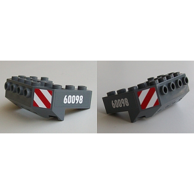 dark bluish gray train front sloping base with 4 studs with 60098 and red and white danger stripes pattern on both sides stickers - set 60098