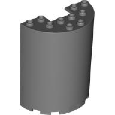 dark bluish gray cylinder half 3 x 6 x 6 with 1 x 2 cutout