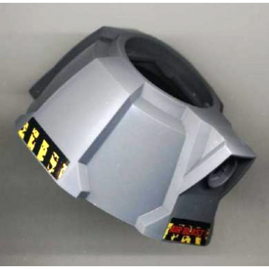 dark bluish gray air blast launcher base racers with black and yellow danger stripes on both sides and red air blast! pattern stickers - set 7968