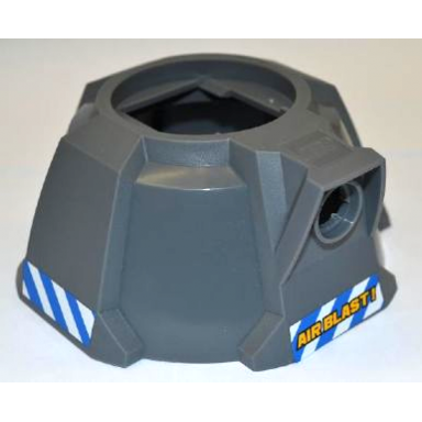 dark bluish gray air blast launcher base racers with blue and white danger stripes on both sides and yellow air blast! pattern stickers - set 7970