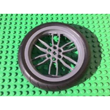 dark bluish gray wheel 75mm d x 17mm motorcycle with black tire 94.2mm d x 22mm motorcycle racing tread 88517 88516
