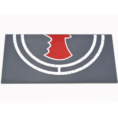 dark bluish gray tile 8 x 16 with bottom tubes textured surface with half white landing pad circles and red bat symbol pattern right side sticker - set 76052