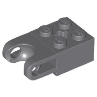 dark bluish gray technic brick modified 2 x 2 with ball socket and axle hole - straight forks with round ends and open sides