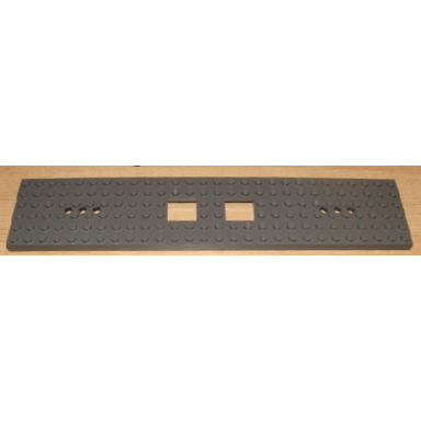 dark bluish gray train base 6 x 28 with 3 round holes each end and 2 x 2 cutouts