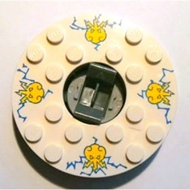 dark bluish gray turntable 6 x 6 x 1 1 3 round base with white top with yellow faces on blue pattern ninjago spinner