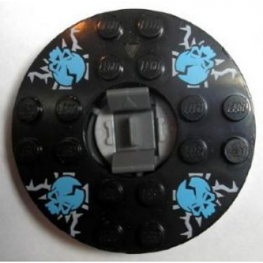 dark bluish gray turntable 6 x 6 x 1 1 3 round base with black top with blue skulls on white pattern ninjago spinner