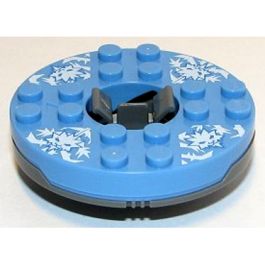 dark bluish gray turntable 6 x 6 x 1 1 3 round base with medium blue top and white faces on white ice shards pattern ninjago spinner